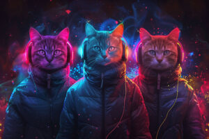 Neon Headphones Cats 1