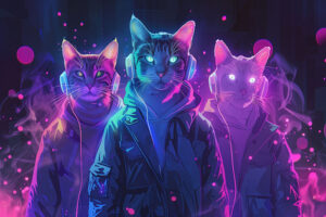 Neon Headphones Cats 2
