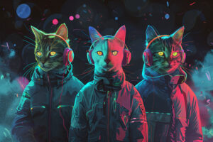 Neon Headphones Cats 3
