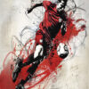 A male soccer player in a red uniform kicks a soccer ball, surrounded by dynamic abstract lines, with the text LIVE THE GAME and LOVE THE GAME. Sports poster available in A1 to A4 sizes.
