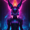 A futuristic, armored female figure with glowing purple eyes stands beneath a neon pink triangle and halo, with the word EUPHORIA and a triangle symbol at the bottom. Fantasy art poster available in A1 to A4 sizes.