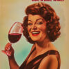 A smiling woman with styled brown hair holds a glass of red wine. Text above reads: Im not ageing, Im increasing in value like a fine wine. Funny poster available in A1 to A4 sizes.