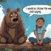 A bear and a girl sit on a log; the bear says, "I would've chosen the man. Just saying." The girl appears grumpy. Funny poster available in A1 to A4 sizes.