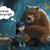 A grumpy girl sits on a fallen log next to a large grumpy bear in a forest. The girl is thinking, Remind me why I chose you again... Funny poster available in A1 to A4 sizes.