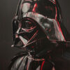 A glossy black helmet and mask with red highlights, inspired by Darth Vader from Star Wars, set against a dark background with red streaks and drips. Fantasy art poster available in A1 to A4 sizes.
