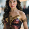 Gal Gadot, as Wonder Woman, stands indoors and looks directly at the camera. Wall art print available in A1 to A4 sizes.