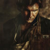 A man in a dark, rugged jacket with a serious expression stands against a dimly lit, textured background, evoking the iconic presence of Han Solo from Star Wars. Fantasy art poster available in A1 to A4 sizes.