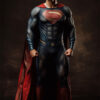 Superman stands with fists clenched, wearing a red cape and looking straight ahead against a dark background; a powerful Superman portrait. Fantasy art poster available in A1 to A4 sizes.