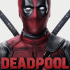 The Marvel character Deadpool in a red and black masked costume with two swords on his back stands in front of a plain background. The word DEADPOOL is written in bold red letters at the bottom. Fantasy art poster available in A1 to A4 sizes.