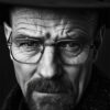 A middle-aged man with glasses, a black hat, and a goatee stares seriously at the camera; a striking Breaking Bad portrait of Walter White. Poster print available in A1 to A4 sizes.