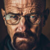 A middle-aged man with glasses, a goatee, and a serious expression, looking directly at the camera. Walter White portrait from Breaking Bad. Poster print available in A1 to A4 sizes.