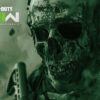 A soldier in a skull mask and tactical gear grips his weapon in this striking Modern Warfare II poster, with the Call of Duty: Modern Warfare II logo featured in the corner of the green-tinted image. Gaming poster available in A1 to A4 sizes.