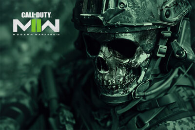 A soldier in a skull mask and tactical gear stands out in this striking Call Of Duty: Modern Warfare II poster, with the games logo featured in the top left corner. Gaming poster available in A1 to A4 sizes.