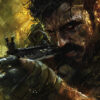 A gritty, intense illustration of a bearded man aiming a rifle, with light and rain effects highlighting the tense atmosphere—perfect for fans of Call Of Duty art. Gaming poster available in A1 to A4 sizes.