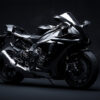 A Yamaha R1 motorcycle is shown on a dark background, positioned at an angle, highlighting its sleek design and metallic components. Wall art print available in A1 to A4 sizes.