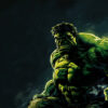 Illustration of the Hulk, a muscular green superhero, shown in a dynamic pose against a dark background. Fantasy art poster available in A1 to A4 sizes.