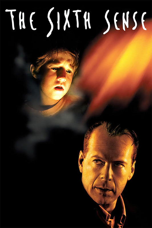 Product-Image_0002_The Sixth Sense.jpg Movie poster for the psychological thriller The Sixth Sense featuring a young boy illuminated by a mysterious light above a man’s serious face, with the title at the top. Movie poster print available in A1 to A4 sizes.