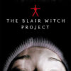 A close-up of a wide-eyed persons face in a beanie, with dark woods and the title The Blair Witch Project above, evokes the chilling found footage style of the 1999 horror movie, featuring a red stick figure symbol. Movie poster print available in A1 to A4 sizes.
