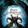 A young girl stands before a large, twisted tree archway with a skull design above, under a blue moonlit sky; text reads Pans Labyrinth, the acclaimed 2006 fantasy film. Movie poster print available in A1 to A4 sizes.