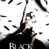 A woman in a black dress with feathers poses dramatically with one arm raised amid falling black feathers; the words Black Swan, inspired by the 2010 movie psychological thriller, appear at the bottom. Movie poster print available in A1 to A4 sizes.