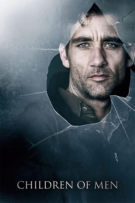 Product-Image_0008_Children of Men.jpg A man’s face appears through a hole in broken glass, with the text “Children of Men” displayed at the bottom—an iconic image from the 2006 movie. Movie poster print available in A1 to A4 sizes.