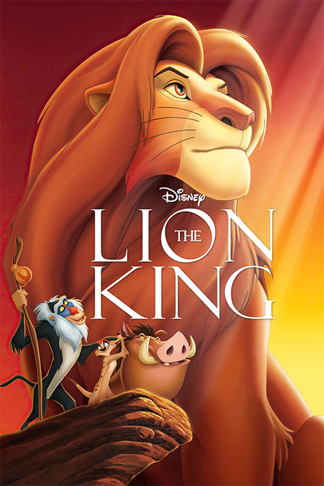 Product-Image_0008_The Lion King.jpg Poster for Disney’s The Lion King (1994), showing Simba, Rafiki, Timon, and Pumbaa standing together with sunlight streaming in the background. Movie poster print available in A1 to A4 sizes.