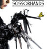 A pale man with dishevelled hair and blades for fingers looks at a yellow butterfly; the 1990 Edward Scissorhands title is displayed above. Movie poster print available in A1 to A4 sizes.