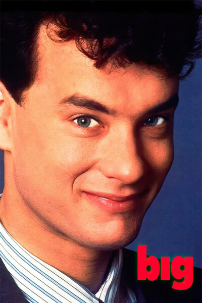 Close-up of a smiling man in a suit against a blue background with the word big in red text in the bottom right corner. Movie poster print available in A1 to A4 sizes.
