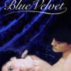 A woman lies in a mans arms against a dark blue velvet background, with Blue Velvet in cursive at the top—a nod to the iconic 1986 movie directed by David Lynch. Movie poster print available in A1 to A4 sizes.