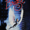 A person in a winged suit soars before a wall of square drawers, with Brazil in stylized red script above—a striking scene from the surreal 1985 film. Movie poster print available in A1 to A4 sizes.