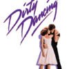 Movie poster for the 1987 movie Dirty Dancing, featuring a man and woman standing close together under the film title in bold, stylized purple lettering on a white background. Movie poster print available in A1 to A4 sizes.