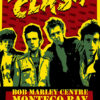 Vibrant poster featuring The Clash band members, promoting their 1982 concert at Bob Marley Centre, Montego Bay, Kingston, Jamaica, on 27 November. Music poster print available in A1 to A4 sizes.