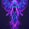Neon-colored, glowing outline of a winged, angelic figure with flowing lines and intricate patterns against a dark background. Fantasy art poster available in A1 to A4 sizes.