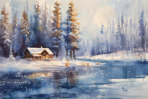 Winter Cabin Watercolour