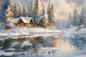 Winter Cabin Watercolour 2
