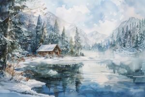 Winter Cabin Watercolour 3