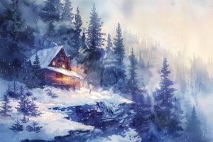 Winter Cabin Watercolour 6