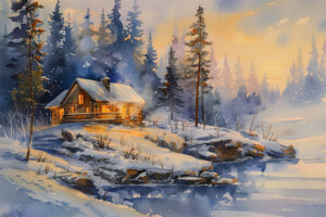 Winter Cabin Watercolour 7