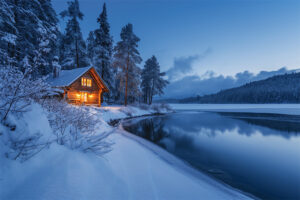 Winter Cabin On The Lake 3