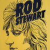 Yellow Norwegian concert poster for Rod Stewart featuring a stylized drawing of his face, event details, and promotion for his Foolish Behavior album. Music poster print available in A1 to A4 sizes.