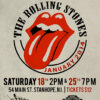 School Of Rock poster for a Rolling Stones event at The Stanhope House in January 2014, featuring the iconic red lips and tongue logo, event dates, times, location details, and ticket price. Music poster print available in A1 to A4 sizes.