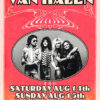 Van Halen concert poster featuring a band photo, advertising Detroit 1982 shows on August 14 and 15 at Cobo Arena, with a contact number for info. Music poster print available in A1 to A4 sizes.