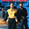 Three young men stand by a yellow car with a MAC DAD licence plate, under the red Boyz N The Hood title text—a striking scene from the iconic 1991 movie. Two lean while one stands in front, all looking at the camera. Movie poster print available in A1 to A4 sizes.