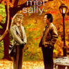 A woman and a man stand facing each other in a park with autumn foliage, capturing the iconic romantic comedy spirit of When Harry Met Sally (1989), beneath the film’s title text. Movie poster print available in A1 to A4 sizes.