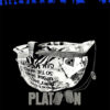 A group of soldiers is silhouetted against a blue sky above a battered helmet with graffiti, playing cards, and dog tags labeled PLATOON—a striking tribute to the iconic 1986 war movie—on a black background. Movie poster print available in A1 to A4 sizes.