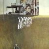 A man stands in a field of tall grass, with a large house and portraits of three people above him; the film title Days of Heaven (1978) is centered in the image. Movie poster print available in A1 to A4 sizes.