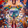 Colourful, surreal movie poster for the 2022 movie Everything Everywhere All at Once, featuring multiple versions of characters in dynamic poses with swirling, psychedelic multiverse patterns in the background. Movie poster print available in A1 to A4 sizes.