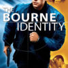 Movie poster for the 2002 action thriller The Bourne Identity, showing a man running with a gun amid action and emotional scenes. The title text is prominently displayed across the image. Movie poster print available in A1 to A4 sizes.