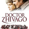 A man and woman in fur hats look thoughtful above the title Doctor Zhivago, with a group of horsemen riding across snow below them in this iconic 1965 movie. Movie poster print available in A1 to A4 sizes.