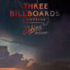 Poster for the 2017 movie Three Billboards Outside Ebbing, Missouri showing three empty billboards in a field at dusk, with a car and dramatic sky in the background. Movie poster print available in A1 to A4 sizes.